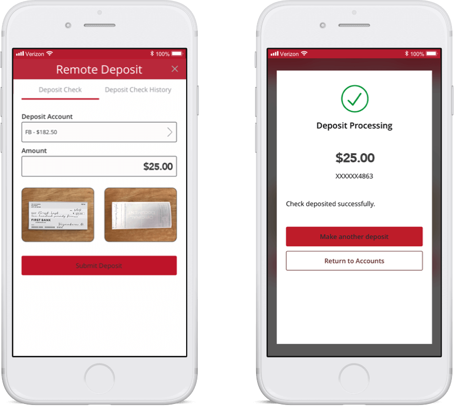 phone with Sun Central Credit Union mobile check deposit app
